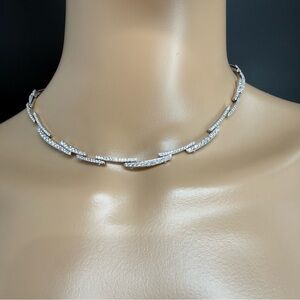 NADRI Silver Crystal Adjustable Choker Necklace CZ Pave Bar Lariat Style